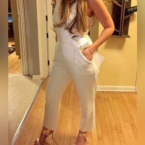 Express White Sleeveless Jumpsuit with Gold Hardware